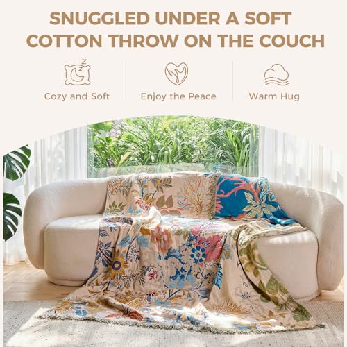 Image of LUTBM Boho Throw Blanket for Couch 50 inchx60 inch, Cotton Decorative Bed Throw