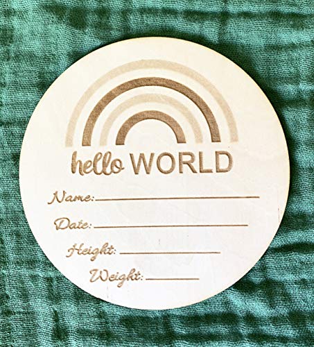 Rainbow Personalized Wood Birth Announcement Card Round For Newborn Photo Props|Wooden Infant Arrival Disc|Baby I'm Here|Rainbow Baby Announcement #TOP13