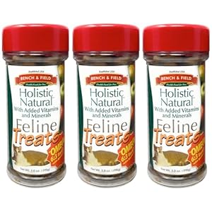 Bench & Field Holistic Natural Healthy Kitty Cat Treats | Crunchy Fish-Shaped Bites | Delicious Seafood Flavored Snack, 3-Ounce (Pack of 3 Bottles)