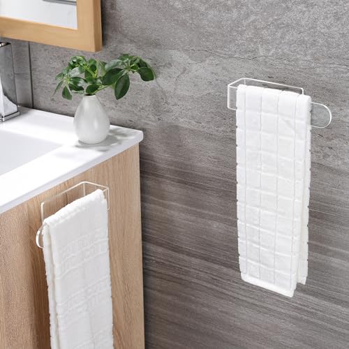 Image of Taozun Hand Towel Holder - Clear Towel Rack for Bathroom, Adhesive Towel Bar Stick on Kitchen Wall, Acrylic Towel Rail No Drill Towel Holder, 2 Packs