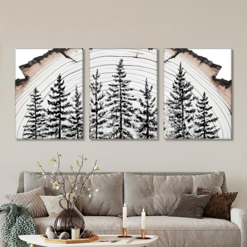 TANXM Tree Ring Pine Tree Forest Wall Art Set of 3,Framed 12x16 Inch - image 2