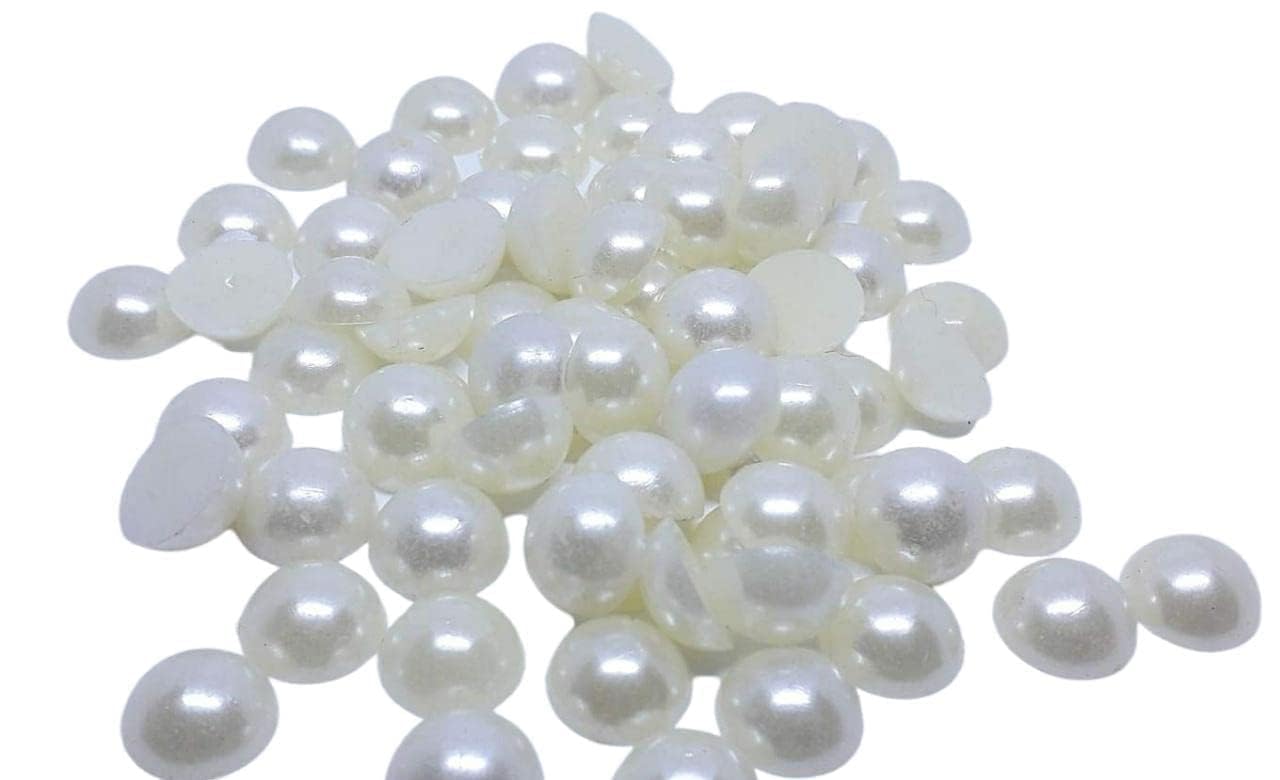 12mm Half Cut Pearls (moti) Used in Dresses, Jewellery Formation, Scrap Booking, Wedding Trays Making, Arts and Crafts- Set of 100 Beads