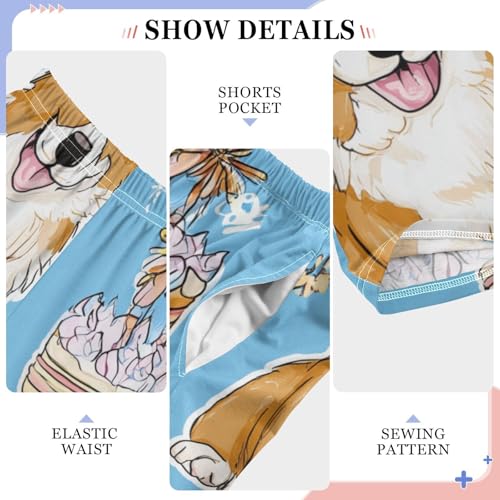 Corgi Dog Balloon Boys Long Pants Soft Trousers Elastic Waist Kids Lounge Bottoms with Pockets S-XL4