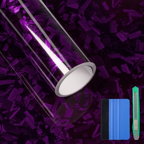 Image of LYPUMSO Forged Carbon Fiber Vinyl Wrap, Gloss Purple Car Vinyl Wrap Roll with 2PCS Installation Tool Kits, Self-Adhesive DIY Decal Sticker Film Sheet for Auto Motorcycle with Air Release (1ft x3.5ft)