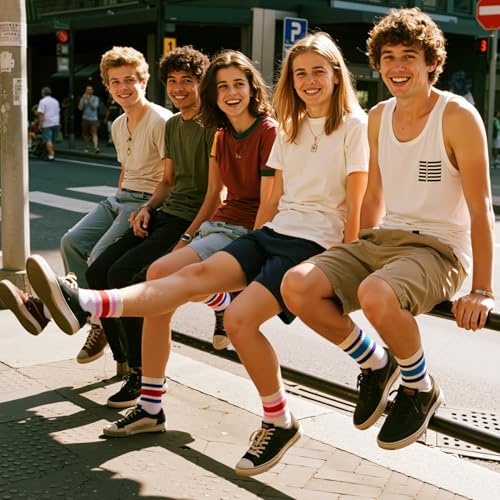 American Trends Retro Striped Crew Socks for Women Slouchy Athletic Calf Tube Socks Running Golf Tennis Volleyball Etc4