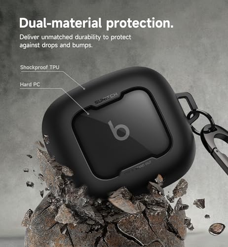Image of SURITCH for Beats Powerbeats Pro 2 Case Cover, Magnetic Locking Cases for Beats Powerbeats Pro 2 2025, Shockproof Bumper Protective Covers with Carabiner & Keyring & Cleaner Kit, Black