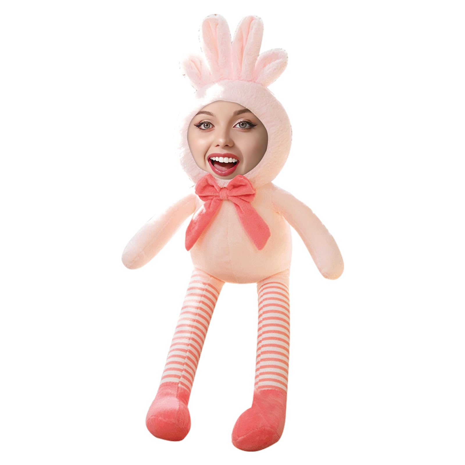 Personaliza tu Cara Foto Peluche - Peluches Personalizados Piernas Largas, Regalos para Cumpleaños, San Valentín, Navidad (Long Legs Bunny)