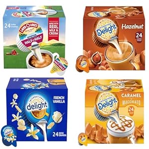 SOUTHERN BASICS Premium Coffee Creamers Liquid Creamer Singles Variety Pack, Caramel Macchiato, French Vanilla, Half-Half & Hazelnut – No Refrigeration – Box Of 96