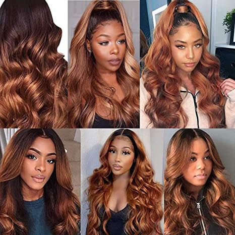 Weeybay 4x4 Body Wave Lace Front Wigs 1B/30 Black Root Light Brown Human Hair Wig 8A Glueless Baby Hair Ombre Brown Color for Women 22 Inch - Image 2
