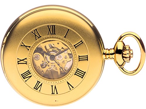 Reloj de bolsillo I LUV LTD Skeleton Half Hunter en oro con movimiento de 17 joyas 4