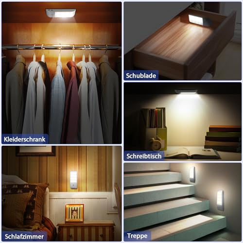 Suright LED Nachtlicht mit Bewegungsmelder, 2 Stück Aufladbar USB, Nachtlampe mit 3 Modi (AUTO/EIN/AUS), Nachtlicht Kinder 4000K Warmweiß Nacht Lampe für Schlafzimme, Badezimmer, Gang, Treppe, Küche – Bild 4
