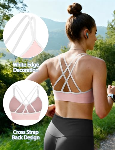 Image of VEQKING Strappy Cross Back Women Sports Bra Pack for Medium Support Workout | Removable Padded Cups, Spaghetti Strap, Comfort Seamless Wirefree, Soft Breathable Fabric, for Gym /Yoga /Pilates /Walking /Daily