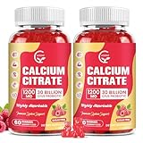 (2 Pack) Sugar Free Calcium Citrate Gummies 1200 mg with Vitamin d3, K2, Magnesium, Zinc for Bone, Muscle & Immune Support, High Absorption Calcium Supplement for Women, Raspberry Flavor, 60 Chews