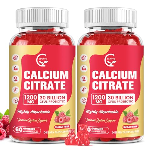 (2 Pack) Sugar Free Calcium Citrate Gummies 1200 mg with Vitamin d3, K2, Magnesium, Zinc for Bone,