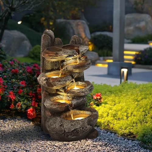 TITIMO 6-Tier Cascading Rock Water Fountain Outdoor Garden Waterfall with