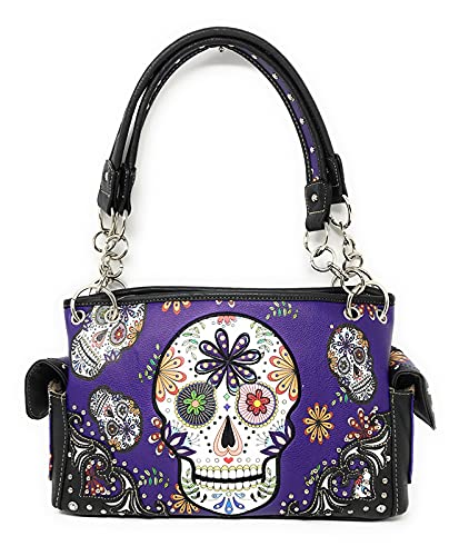 Texas West Women's Embroidered Sugar Skull Handbag Purse Wallet Set in Multi Color (Purple)4