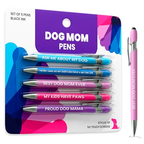 Funny Dog Mom Pen Set – 5-Piece Dog-Themed Stylus Pens – Dog Mom Gifts for Women