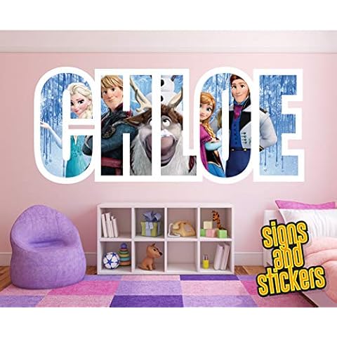 Childrens Personalised Name Wall Stickers for Kids/Boys/Girls Bedroom - Your Name in Disney Frozen Elsa Anna Olaf Design Stickers/Decals/Wall Art - High Qualty Vinyl (Extra Large) Cover