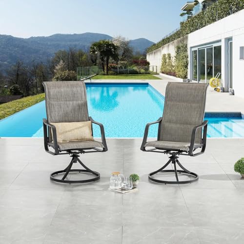 Image of LOKATSE HOME Patio Chairs Set of 2, Outdoor Swivel Rocker Dining Chairs with Breathable Fabric and Powder Coated Steel Frame for Porch Balcony, Grey