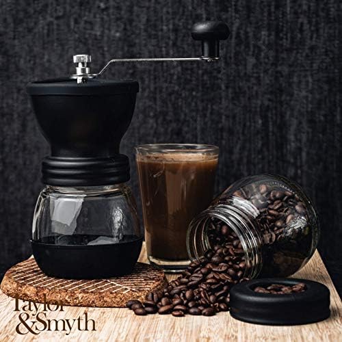 Taylor & Smyth Hand Coffee Grinder Manual Adjustable Coarseness Ceramic Mill - Coffee Bean Grinder - Portable Coffee Mill - Compact Design for Home, Office & Outdoors