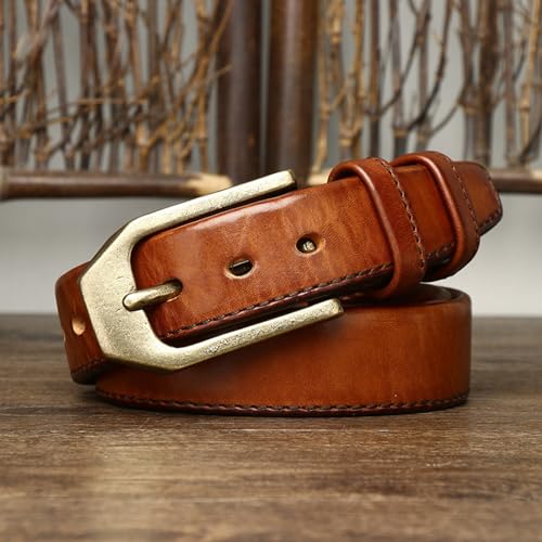 Handmade Stitched Mens Genuine Cowhide Leather Belt Strap For Work,casual, Dress, 1.50" Wide,thicken 5.5mm,gold Buckle4
