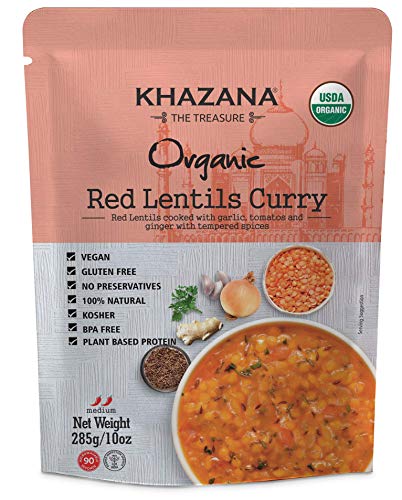 Khazana Organic Red Lentil Curry Ready To Eat Meals 6-Pack + Ready To Heat Basmati Rice 6-Pack - Customized Indian Meal Bundle | Non-Gmo, Vegan, Kosher, Gluten Free | Authentic Indian Cuisine #TOP1