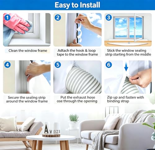 Sellado de ventanas para aire acondicionado con doble cremallera de poliéster resistente 7