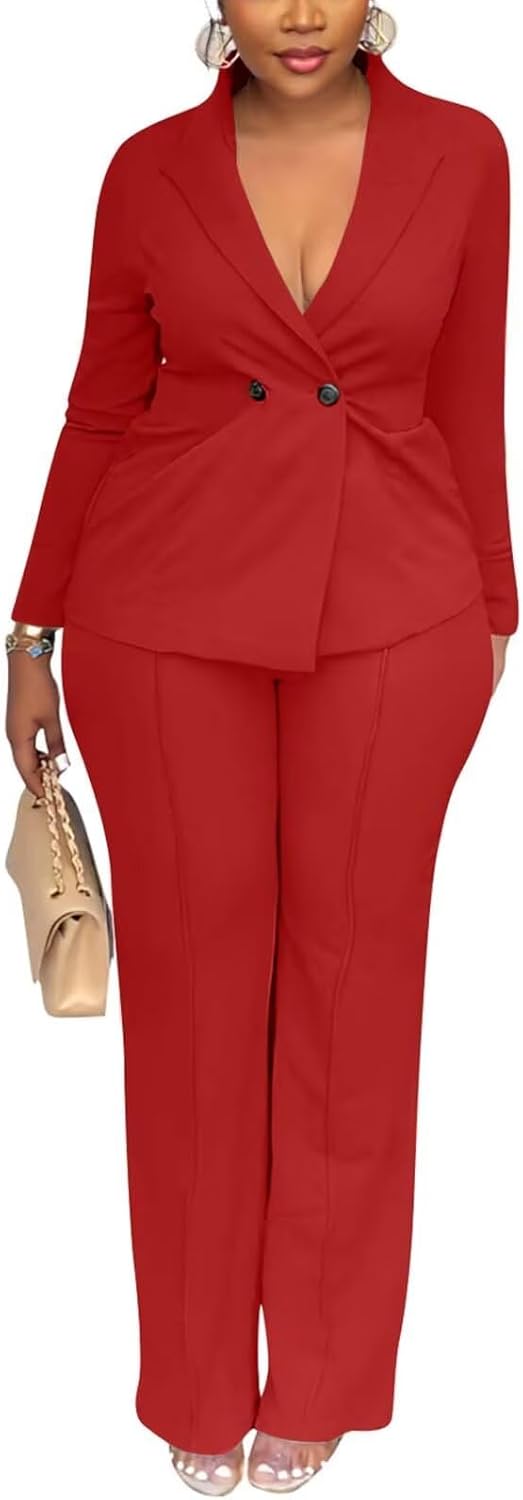 Kafiloe Women Double Breasted Blazer Pants Suit 2 Piece Outfits Casual Long Sleeve Blazer Set for Work Business - Image 5