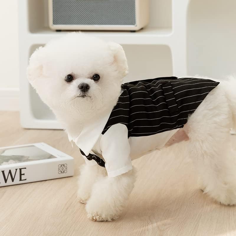 Miniatura 2 de Camisa para perro, ropa para cachorro, traje elegante con corbatín, traje de boda para mascotas, esmoquin formal con pajarita negra, disfraz de