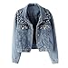 Produktbild Honestyi Damen blau Langarm Jeansjacke Tasche Perlen lässig Kurze Outwear Mantel Damen Langarm Perlen Jeansjacke(Blau,XXXXXL)
