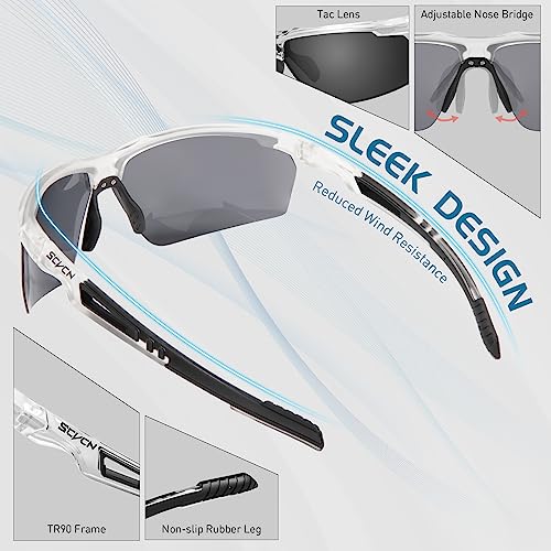 SCVCN Óculos de sol esportivos polarizados para ciclismo para homens e mulheres, armação TR90, UV400
