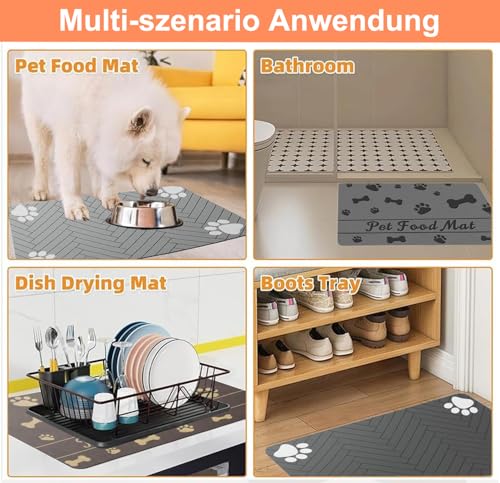 Napfunterlage Hund Katzen Futternapf Unterlage, rutschfest Unterlage Haustiere, Hundefutter Matte Absorbierend Haustier Fütterung Matte Personalisierte Katze Platzset (Grau, 30 x 50 cm)