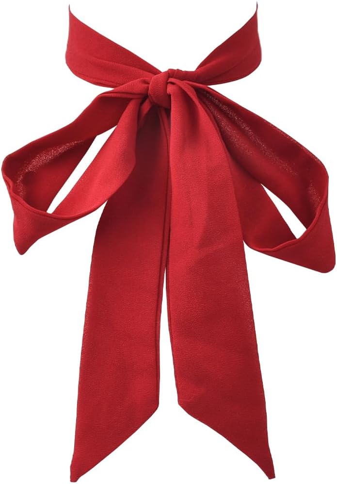 2Pcs 56 Inch Self Tie Bowties Womens Folding Bow Tie Ribbon Adjustable Red Chiffon Bow Neckties for Wedding Sash Belt T-Shirt Uniform School Office Cosplay Dress Party Clothes Accessory