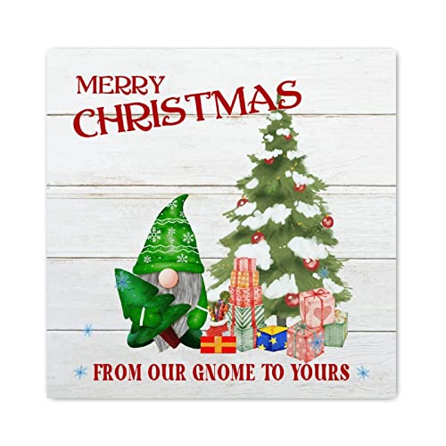 Letreros de madera de Navidad de nuestro gnomo a los tuyos, letrero de pared de madera, gnomo, árbol de Navidad, regalo de árbol de Navidad, decoración de pared, corona de Navidad, letrero impreso de