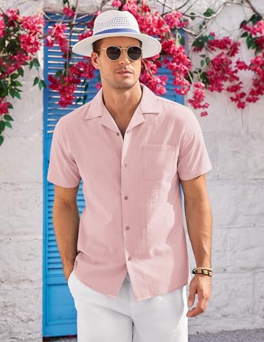 COOFANDY Mens Casual Cotton Linen Shirt Short Sleeve Button Up Shirts Summer Beach Top3