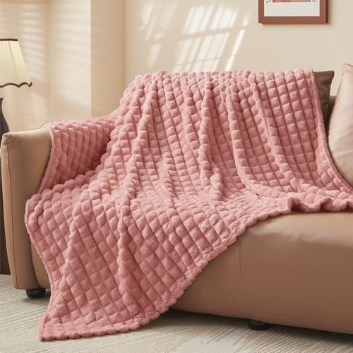 Image of BEDELITE Dusty Pink Checked Fleece Twin Throw Blanket for Bed, 60x80 Inch
