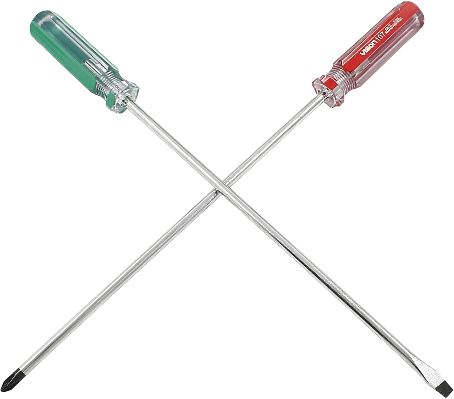 Hitefu 2PCS Long Screwdriver, 10 Inch Phillips and Slotted Screwdriver, Reliable Cross Head Flat Head Long Screwdriver Set for Professional Use(6mm Tip)