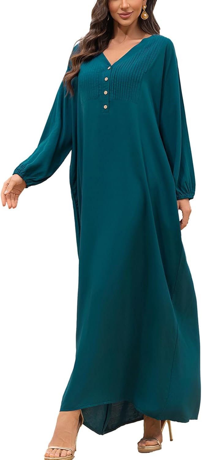YouKD Lange kaftan voor vrouwen, maxi-jurk, Bohemian stijl, bedekking voor badpak, voor op het strand, loungewear, universele maat, Een Rose Bruin, Eén Maat