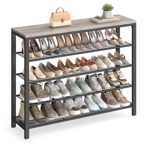 VASAGLE INDESTIC Shoe Rack, Organizer for Closet with 4 Mesh Shelves and Large Top for Bags, Entryway Hallway Shelf, Steel Frame, Industrial, Greige and Black ULBS015B02, 11.8 x 39.4 x 36.4