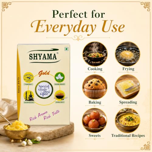 Image of SHYAMA GHEE Desi Buffalo Ghee 1 Litre | Traditional Method Buffalo Ghee | Pure and Natural Nutritious Ghee with Rich Aroma (Pack of 1, 1 Litre)