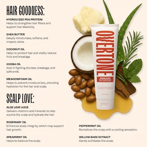 Image of OVERTONE Color Depositing Daily Conditioner, Semi Permenant, Ginger Glow | Refresh Color & Prevent Fading, Hydrating, Vegan & Cruelty-Free, All Hair Types, Contains Shea Butter & Coconut Oil