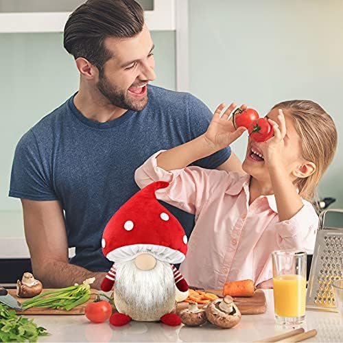 Gehydy Mushroom Gonk Spring Decorations Large Gnome Gift Handmade Scandinavian Tomte Farmhouse Decor for Home Kitchen Tiered Tray - 33cm (Red)