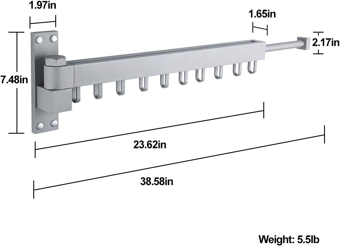 Exclusive Discount 90% Price BENOSS Wall Mounted Clothes Drying Rack, Retractable Laundry Drying Rack Space Saver Hangers, Easy to Install, for Balcony, Laundry, Bathroom and Bedroom (Gray-Short)