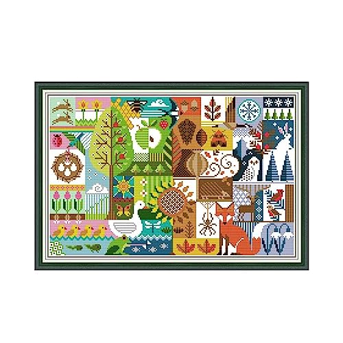 Image of Howie's Needlepoint Cross Stitch Kits, 11CT Pre-Printed Pattern Needlepoint Kits, Full Range of Stamped Starter Kits (Four Seasons, 22.4 x 15.7 Inch)
