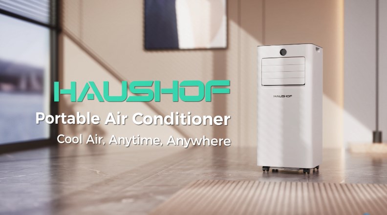 Image of HAUSHOF 10000 BTU Portable Air Conditioner, White | 6000 BTU SACC AC, Fan, Dry & Sleep Mode, For Room up to 450 sq.ft, Remote Control, Window Kit & Exhaust Hose Sleeve Included