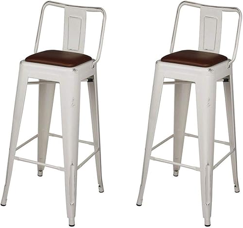Miniatura 15 de GIA Taburete de metal con respaldo medio de 30 pulgadas de altura de barra con asiento de madera oscura, color negro, juego de 2 Negro -,Blanco