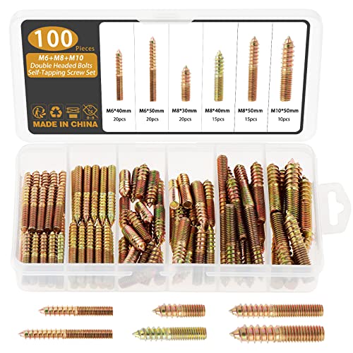Gueenky 100 Pièces Vis à Double Filetage M6 M8 M10, Autotaraudeuse 30/40/50 mm, pour Meubles en Bois à Fixation