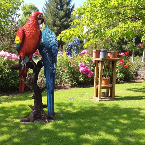 Estatua de Bronce con Dos Grandes Loros en Árbol 43" L x 28" W x 67" H miniatura 3
