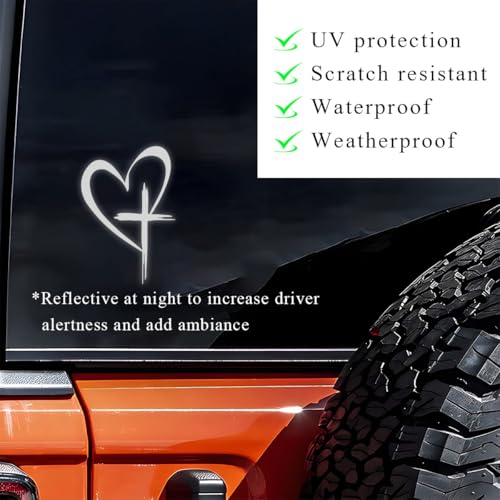 Image of DXNQ Love Cross Sticker Decal, 8.7''x6'' Waterproof Vinyl Love Heart Cross Stickers Car Bumper Decals, Decoration Stickers for Car Window Wall Laptop Notebook, Car Accessories (Silver, Small)