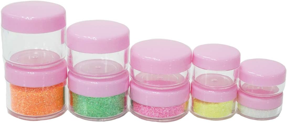 ZEJIA 10pcs Clear Sample Containers with Screw Lids,5 Size 3/5/10/15/20 Gram Empty Cosmetic Jars with 12pcs Lables and 2pcs Mini Disposable Spatula,Makeup Sample Containers BPA Free